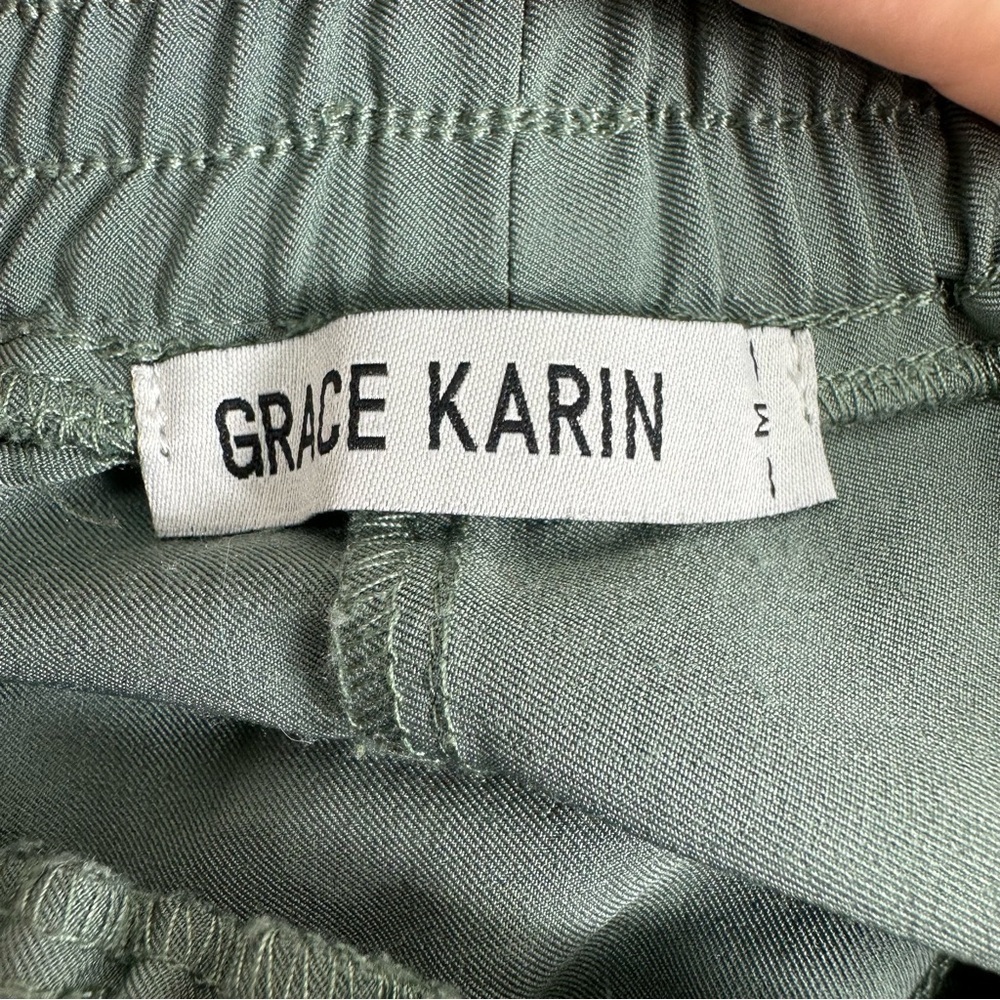 Grace Karin Sage Green Paperbag Waist Cropped Pants - Picture 4 of 9